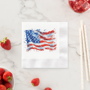 Serviette En Papier American Flag USA Watercolor 4 juillet
