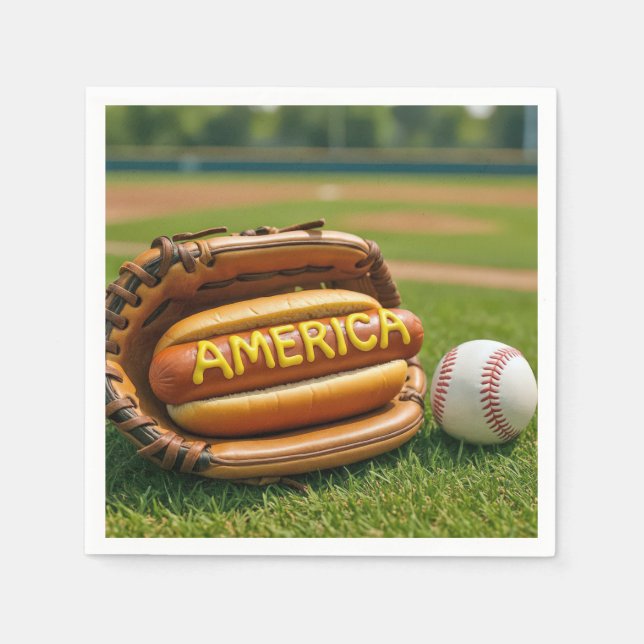 Serviette En Papier American Hot Dog dans un gant de baseball (Devant)