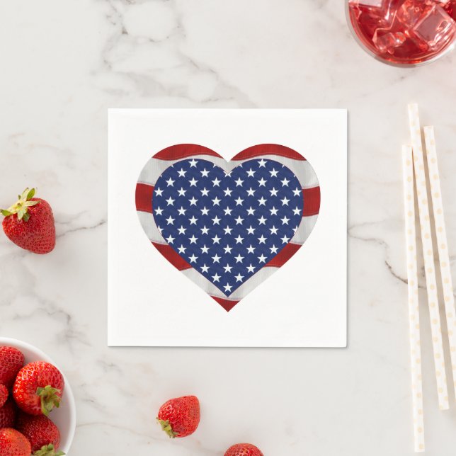 Serviette En Papier American Stars and Stripes Heart Patriotic (En situation)