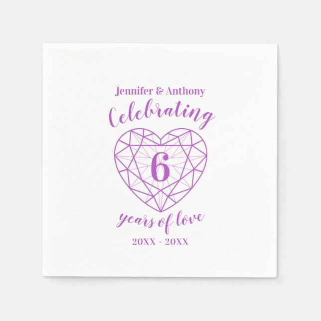 Serviette En Papier Amethyst anniversaire 6 ans blanc violet personnal (Devant)