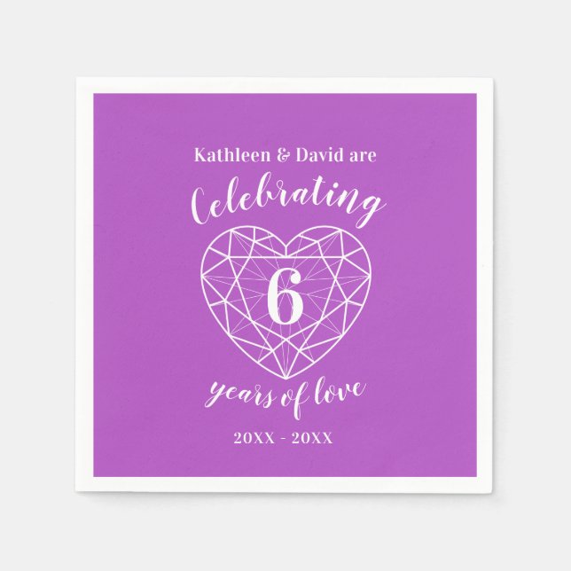 Serviette En Papier Amethyst anniversaire 6 ans d'amour serviettes (Devant)