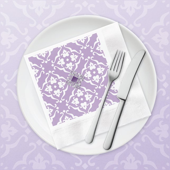Serviette En Papier Amethyst Lily Damask Wedding Paper Napkin (Créateur téléchargé)