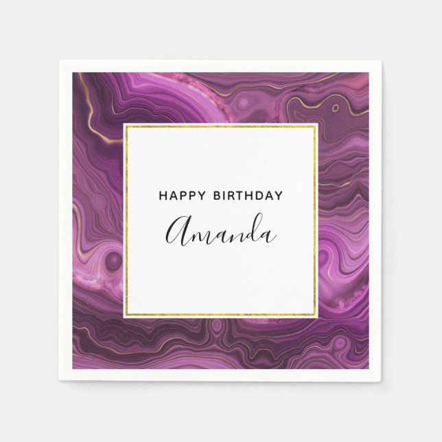 Serviette En Papier Améthyste Violet Et Or Agate Abstrait Anniversaire (Devant)