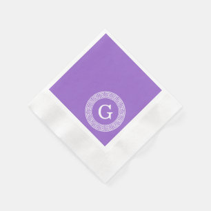 Serviette En Papier Améthyste Wht Cadre Rnd Clé Grecque Monogramme Ini