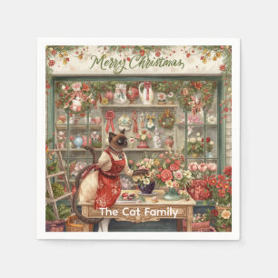 Serviette En Papier Ameublement de fleur de Noël de chat par fleuriste