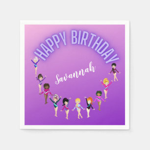 Serviette En Papier Amis de gymnastique "Joyeux Anniversaire" Purple O
