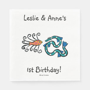 Serviette En Papier Amis de poissons colorés illustrés