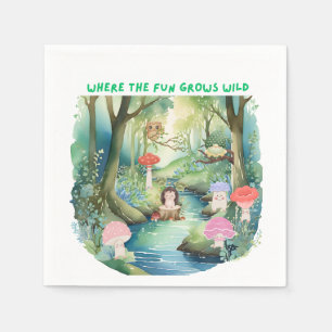 Serviette En Papier Amis des champignons mignons avec leurs amis de la