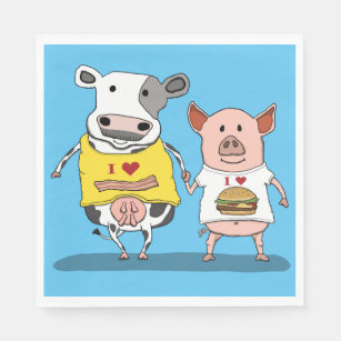 Serviette En Papier Amis mignons et drôles de vache et de porc