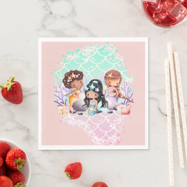 Serviette En Papier Amis sirènes rose sarcelle sous l'océan  (En situation)