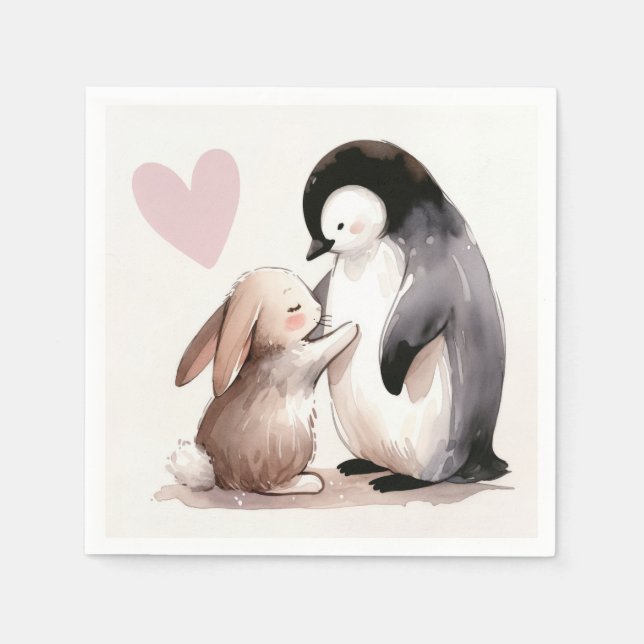 Serviette En Papier Amitié Bunny et Penguin (Devant)