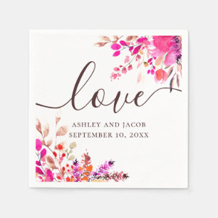 Serviette En Papier Amour. Aquarelle rose jardin floral écriture maria