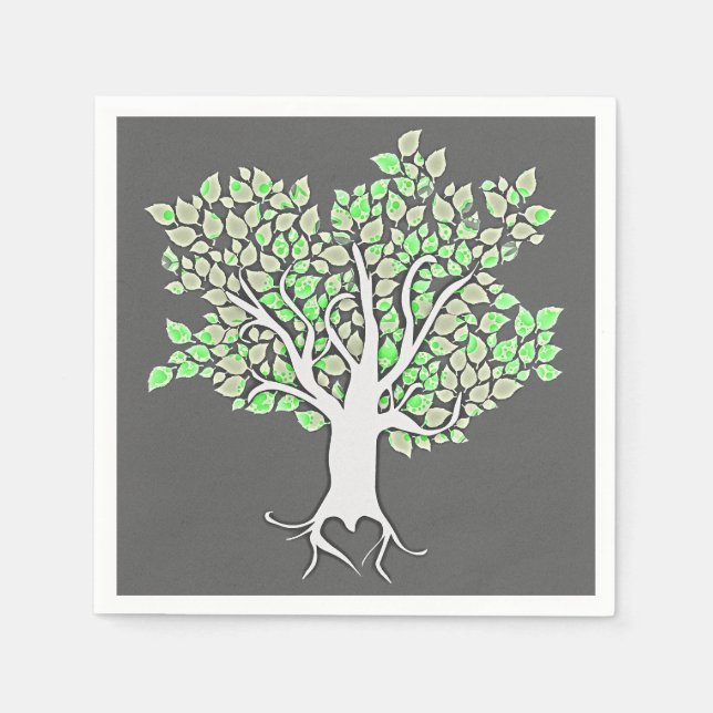 Serviette En Papier amour arbre gris menthe vert mariage serviettes en (Devant)