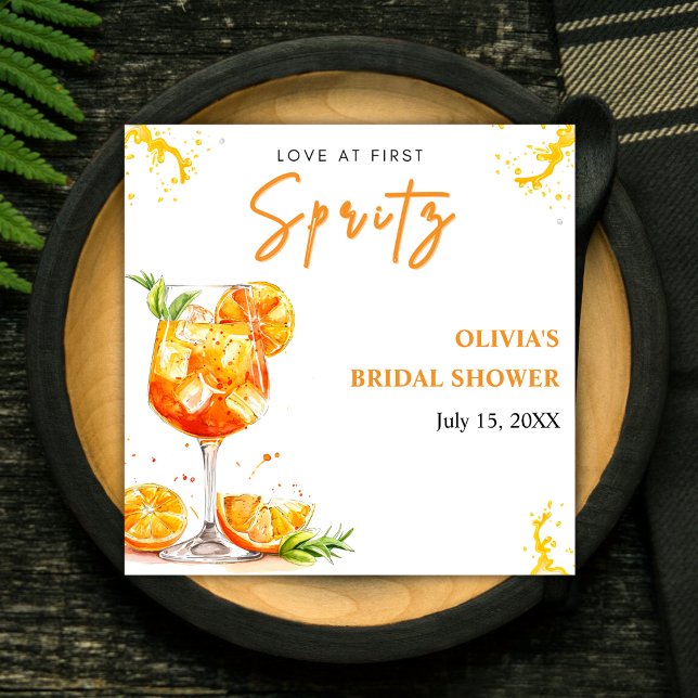 Serviette En Papier Amour au premier cocktail Spritz Orange Baby Showe (Love at First Spritz Cocktail Orange Bridal Shower Napkins )