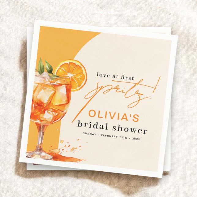 Serviette En Papier Amour au Premier Spritz Fête de Mariage Orange (Créateur téléchargé)