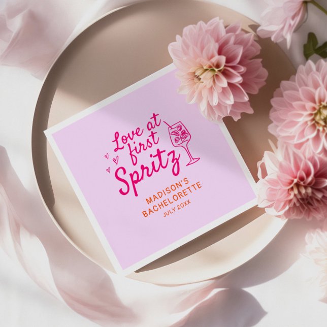 Serviette En Papier Amour Au Premier Spritz Pink Orange Bachelorette (Créateur téléchargé)