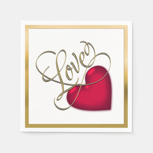 Serviette En Papier Amour avec le coeur rouge (Devant)