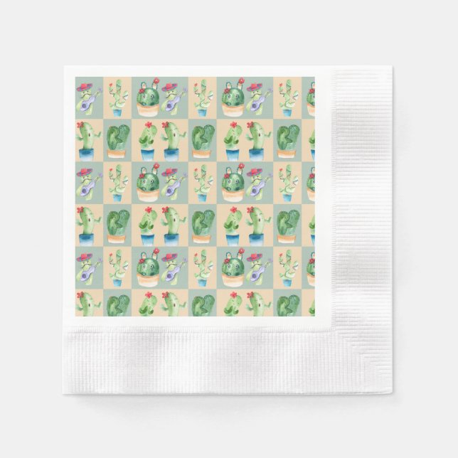 Serviette En Papier amour cactus - aquarelle (2) (Devant)