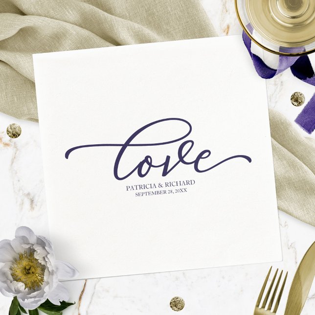 Serviette En Papier Amour - Chic Navy Mariage de script bleu minimalis (Créateur téléchargé)