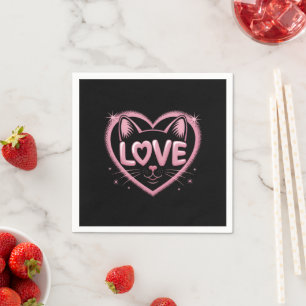 Serviette En Papier Amour de chat scintillant