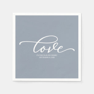 Serviette En Papier Amour - Écriture Chic Bleu Poussiéreux Mariage