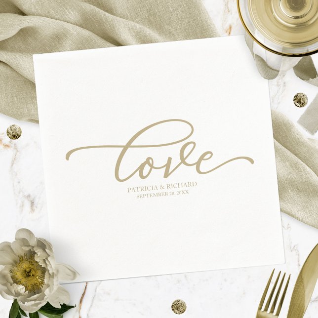 Serviette En Papier Amour - Écriture dorée chic Mariage Nappe minimali (Créateur téléchargé)