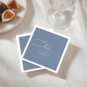Serviette En Papier Amour - Élégant Mariage Bleu Poussiéreux