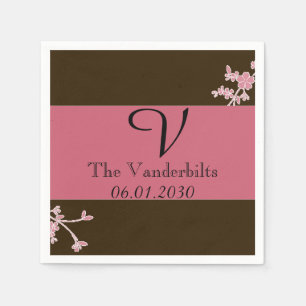 Serviette En Papier Amour en Fleur Cerise Fleur Mariage Monogramme
