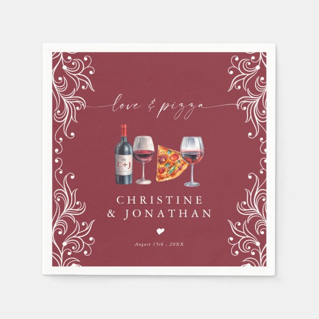 Serviette En Papier Amour et pizza | Dîner de répétition (Devant)