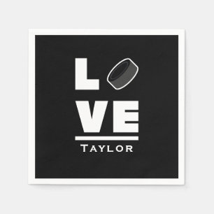 Serviette En Papier Amour et vie Fan de sport de hockey sur glace Nom