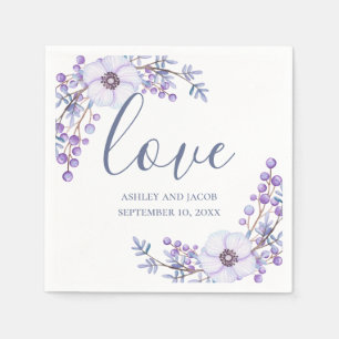 Serviette En Papier Amour. Fleurs violettes. Écriture florale de lilas