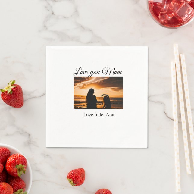 Serviette En Papier amour maman mère jour ajouter photo nom simple (En situation)