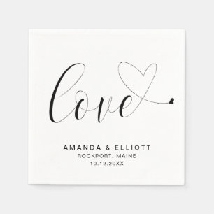 Serviette En Papier Amour Mignon Cœur Typographie Noir et Blanc Mariag