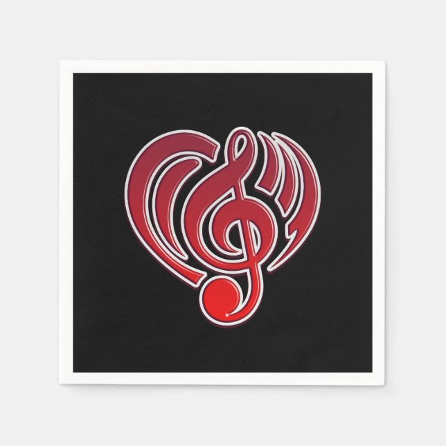 Serviette En Papier Amour Musical Vibrations Rouge Musique Note DJ (Devant)