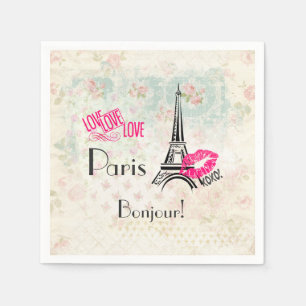 Serviette En Papier Amour Paris avec Tour Eiffel en Motif Vintage