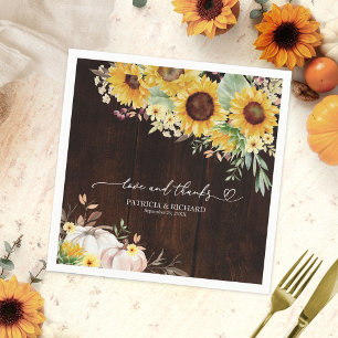 Serviette En Papier Amour & Remerciements Tournesol Citrouille Blanche
