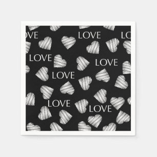 Serviette En Papier Amour sans coutures Valentines Jour noir noir blan