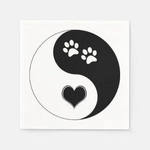 Serviette En Papier Amoureux des chiens Yin Yang Cœur et empreintes de