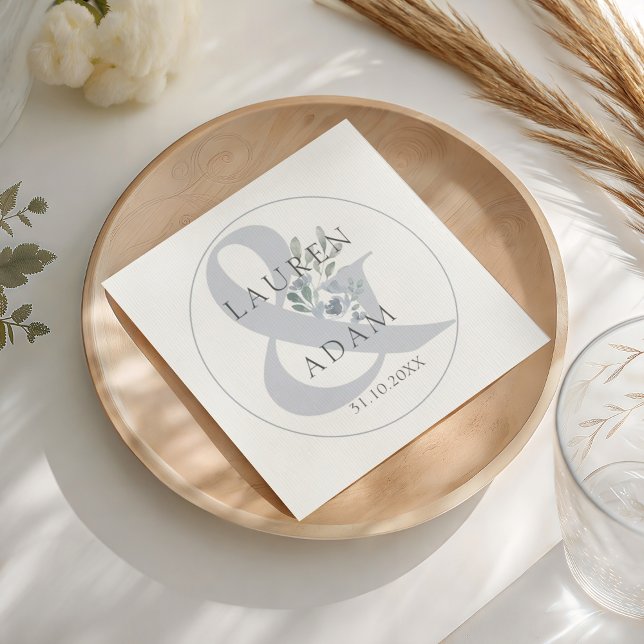 Serviette En Papier Ampersand bleu rustique et Mariage floral (Créateur téléchargé)