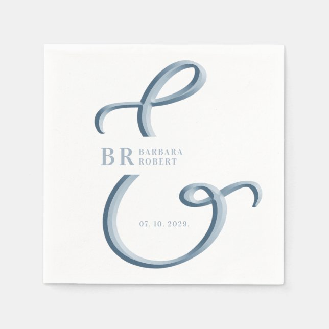 Serviette En Papier Ampersand Dusty Mariage bleu (Devant)