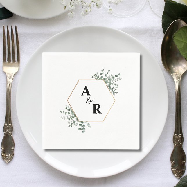Serviette En Papier Ampersand Monogramme Initiales de Couple Mariage (Ampersand monogram couple initials wedding napkins add personalized elegance to wedding receptions.)