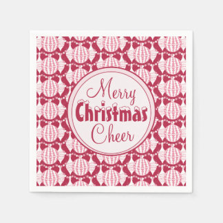 Serviette En Papier Ampoules de Noël avec texte enneigé Rouge & Blanc