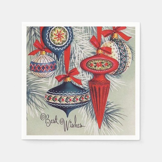 Serviette En Papier ampoules de Noël rétro vintage (Devant)