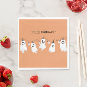 Serviette En Papier Ampoules fantômes blancs orange Halloween
