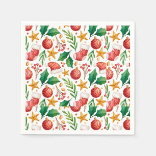 Serviette En Papier Ampoules rouges de Noël, pièces de poinsettia et n