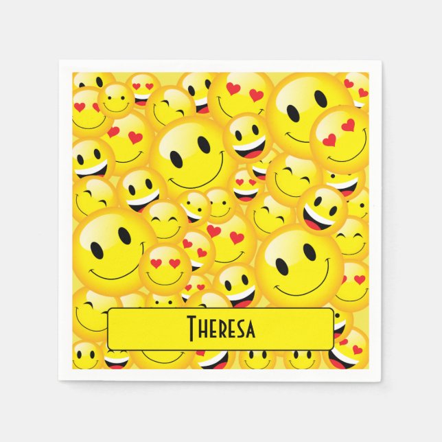 Serviette En Papier Amusant Adolescent Jaune Souriant Visages Emoji Pa (Devant)