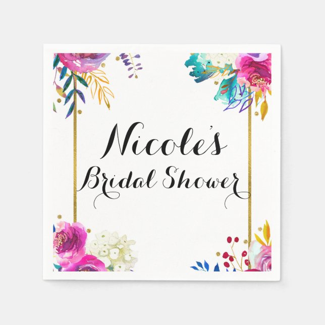 Serviette En Papier Amusant Bright Bold Aquarelle Floral Élégant Chic (Devant)