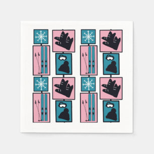 Serviette En Papier Amusant hiver. Skis et accessoires par jour enneig