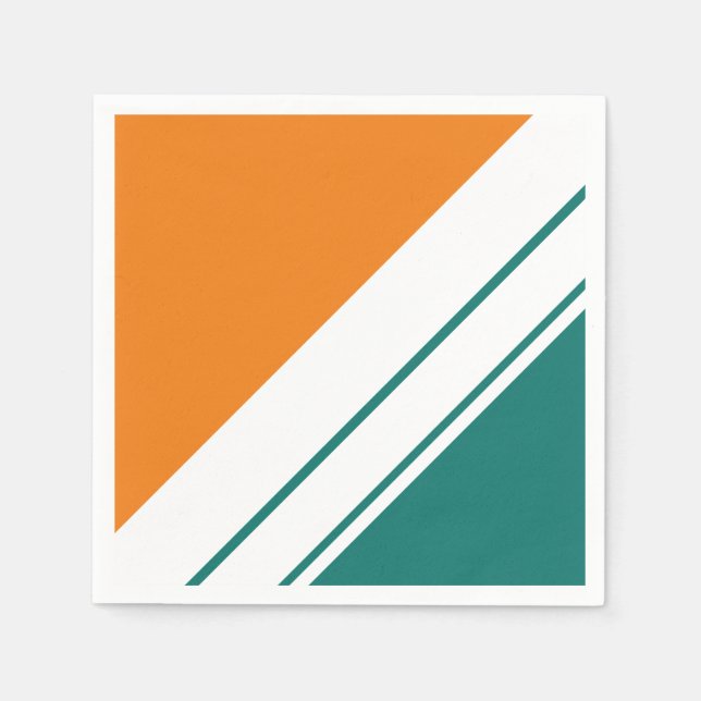 Serviette En Papier Amusant Turquoise Orange Large White Racing Stripe (Devant)
