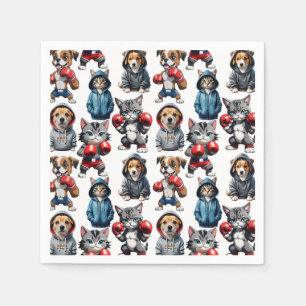 Serviette En Papier Amusante Boxe Chat Chien Motif Design